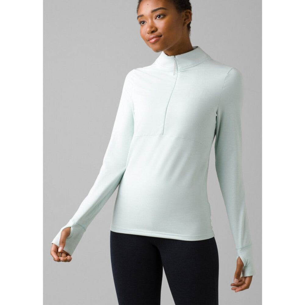 Prana Women's Ice Flow Half-Zip Long Sleeve Pullover in Frost Size S